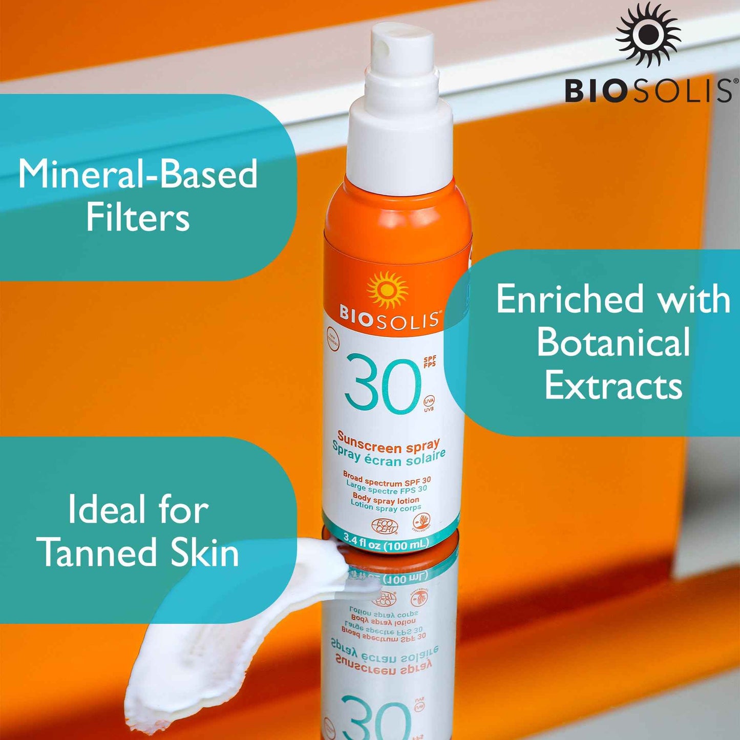 Biosolis Sun Spray SPF 30 - Sunscreen Spray Conditions the Face and Body - Mineral-Based Filters - Protects Against Harmful Rays - Ideal for Tanned Skin - No White Marks - Non-Greasy - Vegan - 3.4 oz
