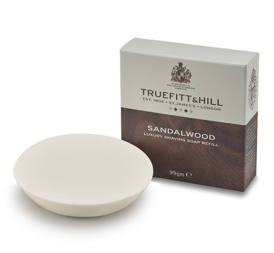 Truefitt & Hill Luxury Shaving Soap Refill for Acacia Wood Bowl - Sandalwood - Hydrating, Rich Lather for a Closer, Smoother Shave, Gentle on Sensitive Skin, Perfect for Refills - 3.3 oz.