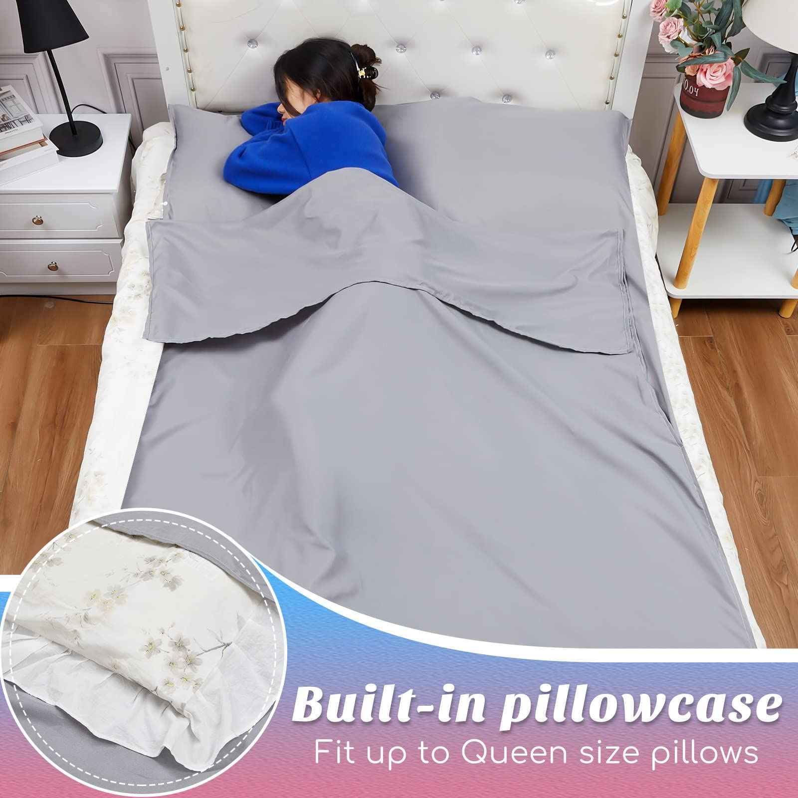 Irenare 2 Pcs Self Tan Sleep Sack Lightweight Breathable Tanning Body Self Tanners Sleeping Sac Protect Sheets from Dark Tanner for Bed Travel Sleeping Bag(Pink, Grey)