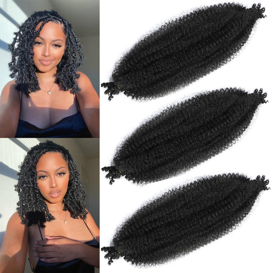 18 Inch Pre-Separated Springy Afro Twist Hair 3 Packs Black Pre-Fluffy Natural Curls are Perfect for Marley Crochet Hair Suitable for Black Women (1B#, 18 Inch (Pack of 3))