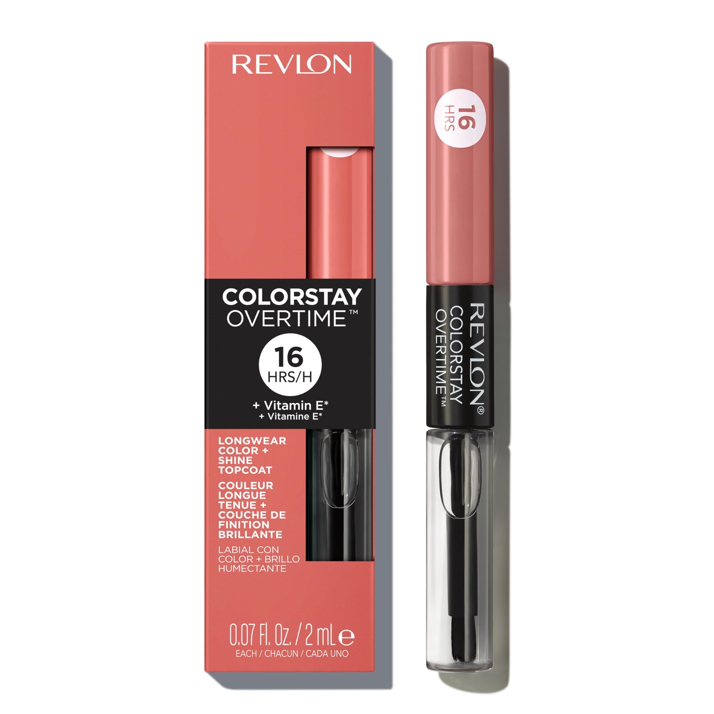 Revlon Liquid Lipstick with Clear Lip Gloss, ColorStay Face Makeup, Overtime Lipcolor, Dual Ended with Vitamin E in Nude, Boundless Nude (510), 0.07 Oz