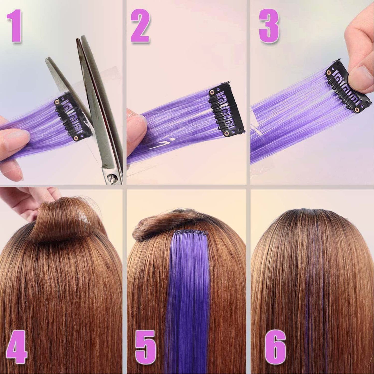 36 Pcs Colored Hair Extensions Colorful Clip in Hair Extensions 22 inch Synthetic Straight Hair Extensions for Kids Girls Women