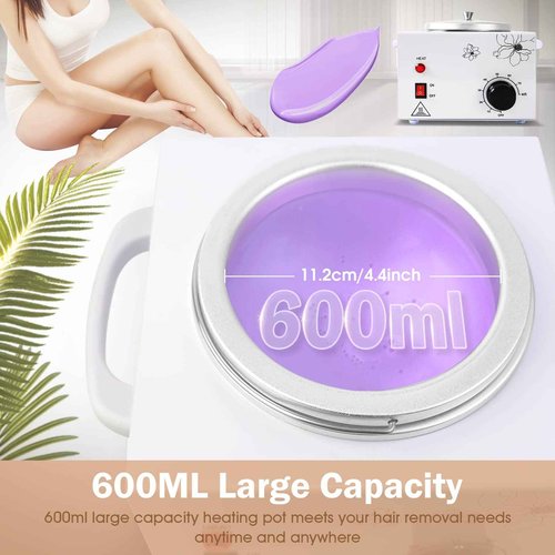 600ML Wax Warmer for Hair Removal, Professional Waxing Heater Pot with Adjustable Temperature for Women Men, with 20 Wooden Wax Sticks