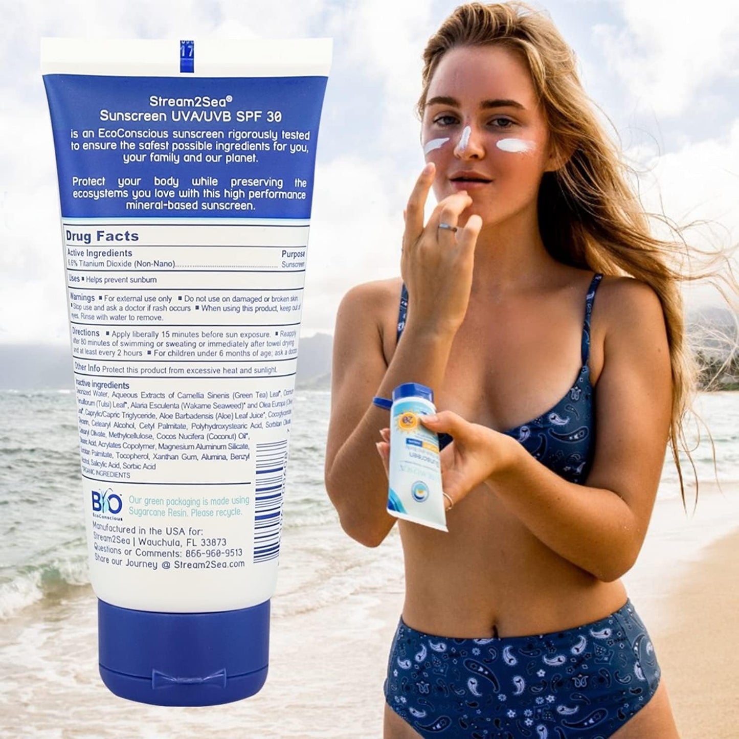 STREAM 2 SEA SPF 30 Mineral Sunscreen Biodegradable and Reef Safe Sunscreen, 3 Fl oz Non-Greasy and Moisturizing Mineral Sunscreen For Face Protection and Body Against UVA and UVB