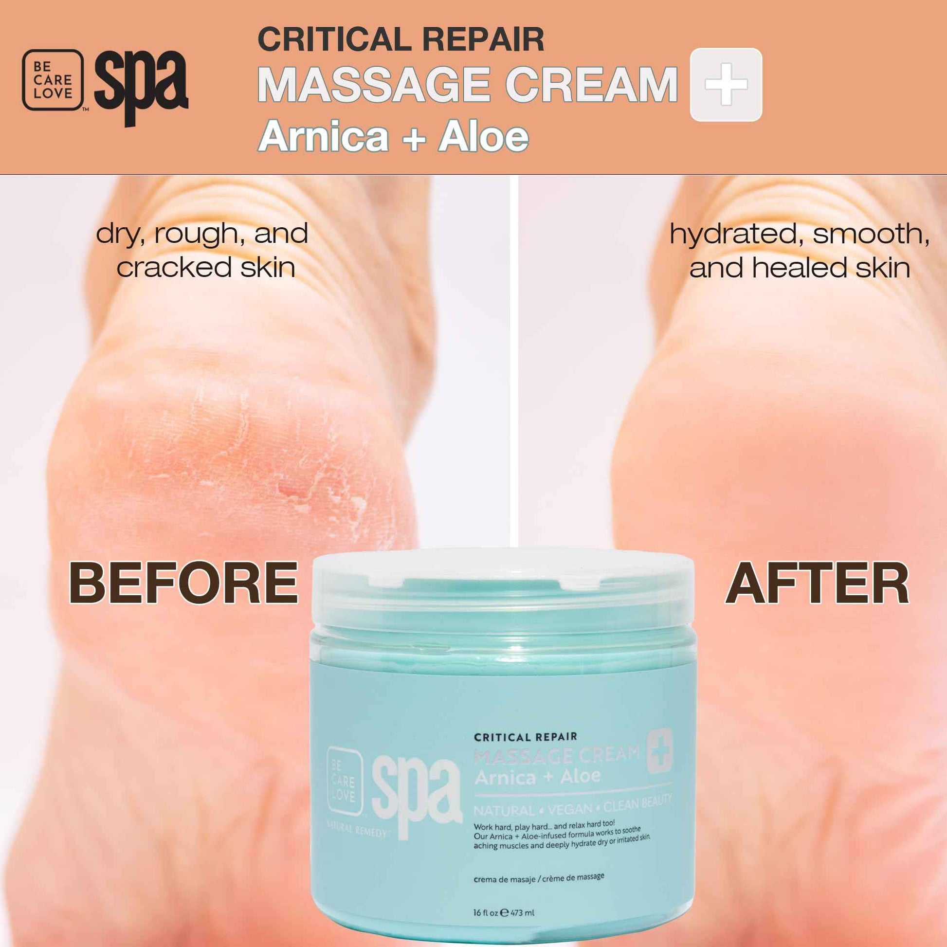 BCL Spa Critical Repair Massage Cream with Arnica, Aloe Vera, Kelp, Argan Oil, Shea Butter | Soothing Relief and deep Skin Nourishment Body Moisturizer, Vegan, Organic | Made in USA | 16 fl oz
