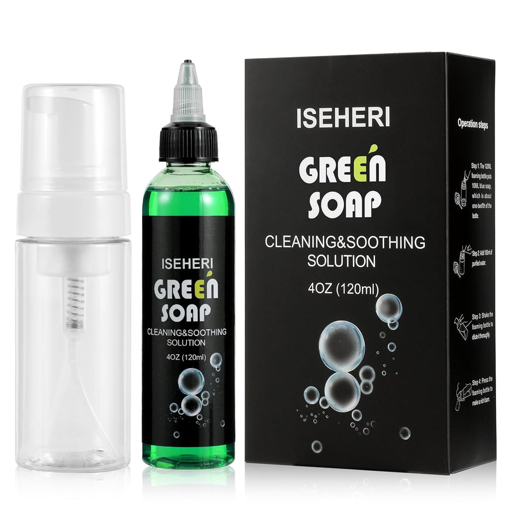Ultra Concentrated Green Tattoo Soap 4OZ with Foaming Bottle 120ml, Tattoo Soap Tattoo Supplies for Tattoos Piercings, Clean Skin Equipment