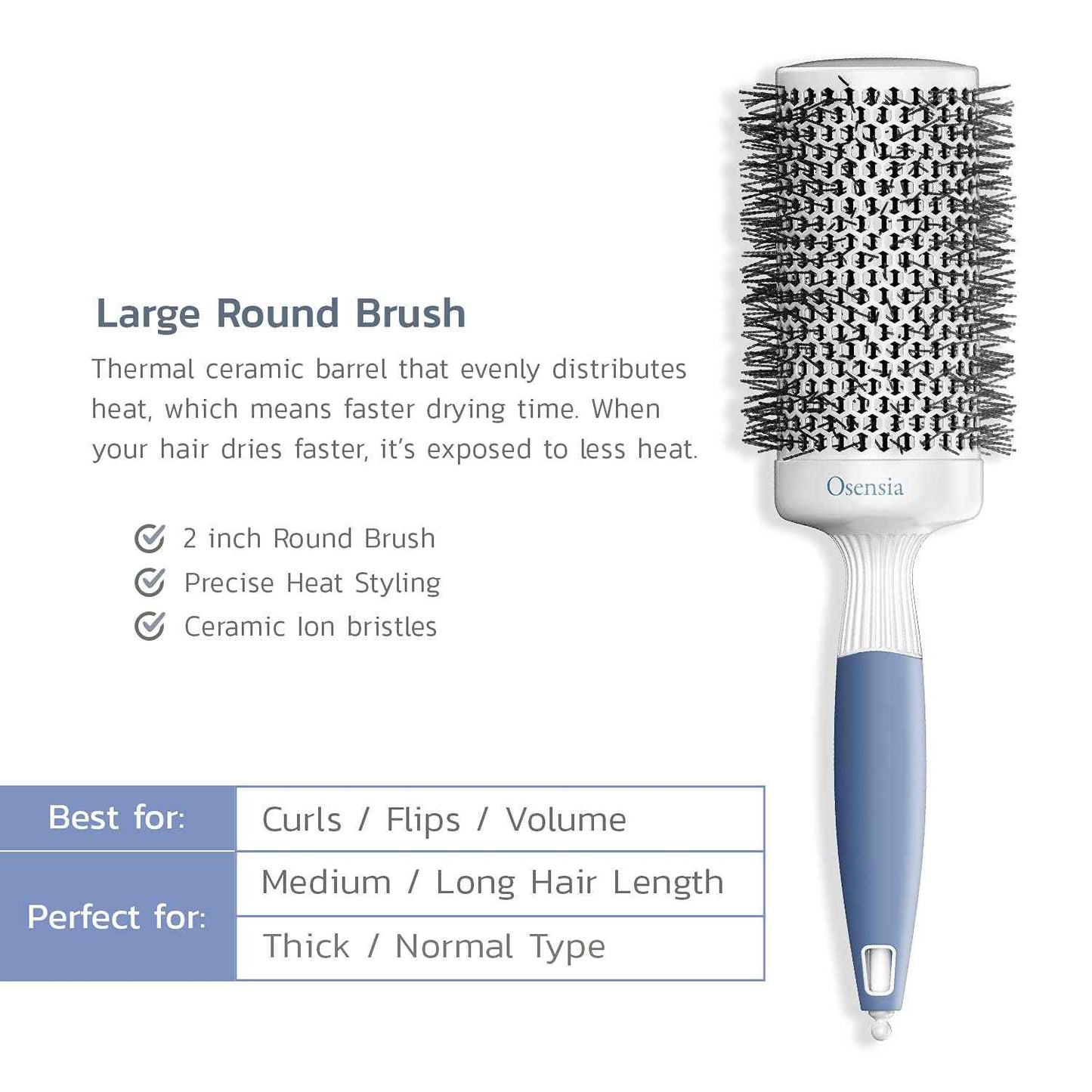Professional Round and Detangling Hair Brush Set - Ceramic Ionic Thermal Brush - Natural Boar Bristle for Kids, Women, and Men - 2" Barrel