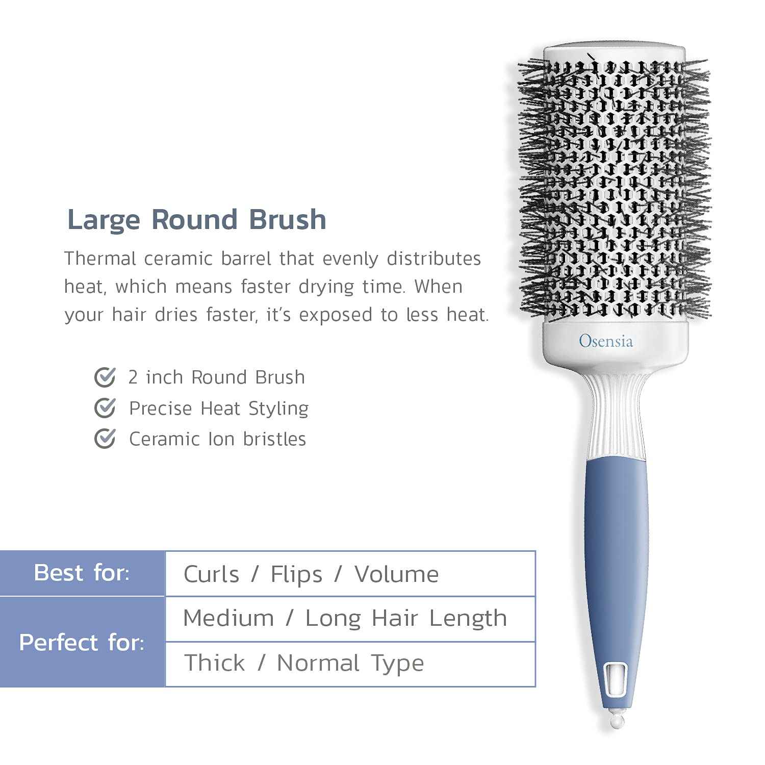 Professional Round and Detangling Hair Brush Set - Ceramic Ionic Thermal Brush - Natural Boar Bristle for Kids, Women, and Men - 2" Barrel