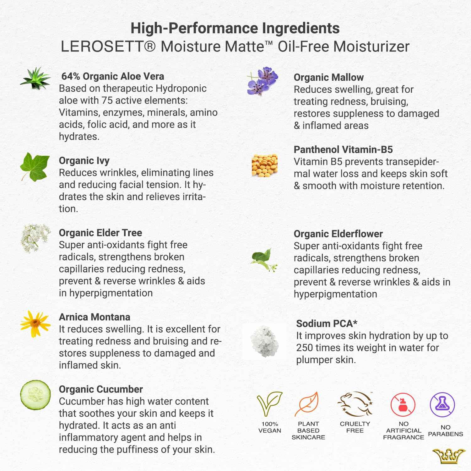 LEROSETT Oil-Free Moisturizer for Oily & Sensitive Skin, Lightweight Matte Hydration, Vegan Moisturizer, Aloe-Based with Vit-B5 + 7 Soothing Herbals, Non-comedogenic, Fragrance Free - 3 oz