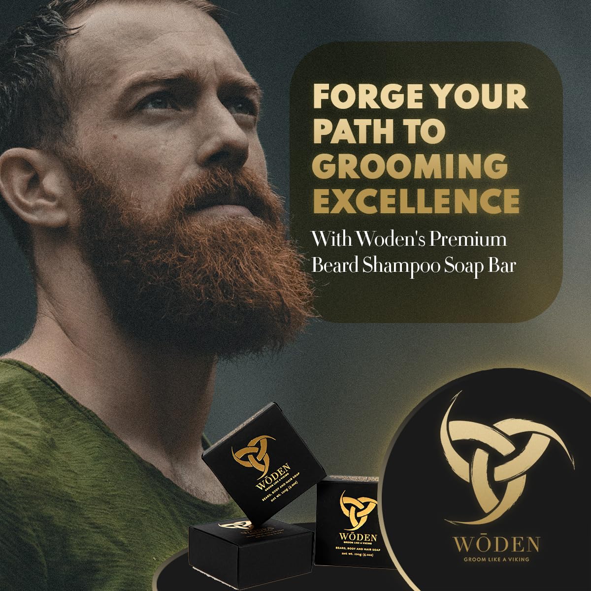 Woden Men's Natural Soap Bar - Beard, Body and Hair 120g| Groom like a Viking | Earthy Aroma | Black Raven | Woden