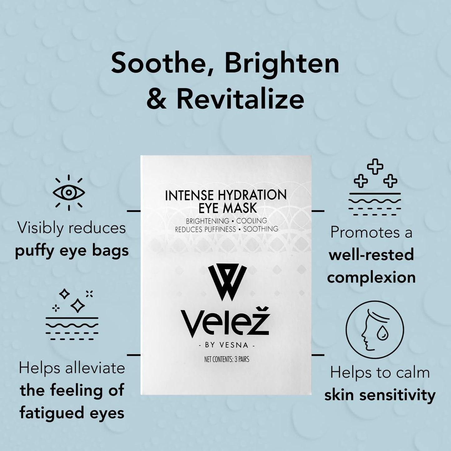 Velez Intense Hydration Under Eye Masks - Helps with Puffiness & Ultra Hydrating, Cooling Eye Mask Patches for a Brightening Effect (3 Pairs)