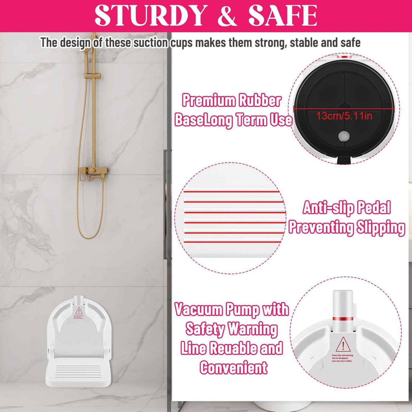 Foot Rest for Shower to Shave Legs, Foldable Shaving Step for Inside Shower, Suction Cup Shower Foot Rest