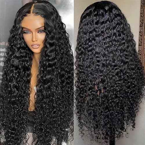 32 Inch 13x6 Deep Wave Lace Front Wigs Human Hair 200 Density HD Transparent Deep Curly Lace Front Wig Curly Human Hair Glueless Wig Wet and Wavy Pre Plucked Deep Wave Lace Frontal Wigs For Women
