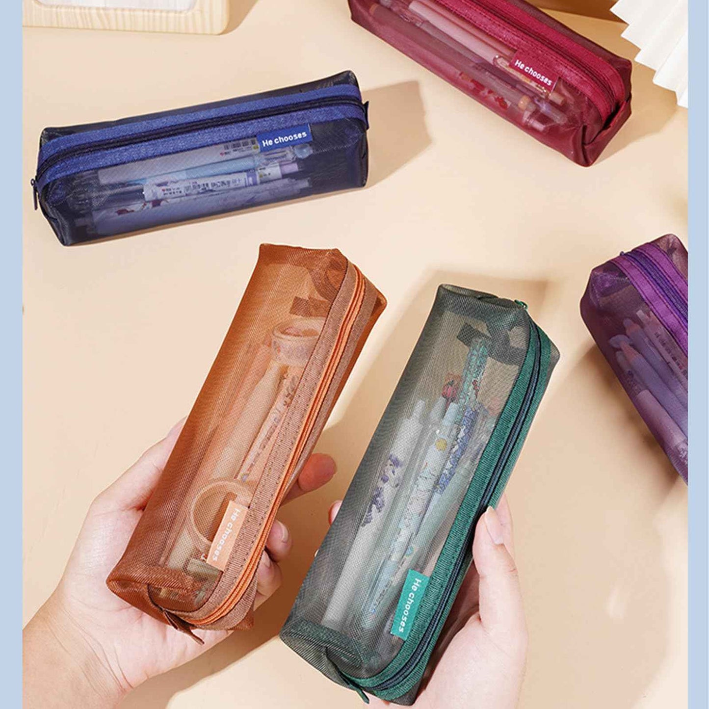 Gidary Mesh Cosmetic Bag Portable Clear Makeup Bags Mesh Zipper Pouch for Home Office Travel Accessories Organizer (2PCS Red & Purple)