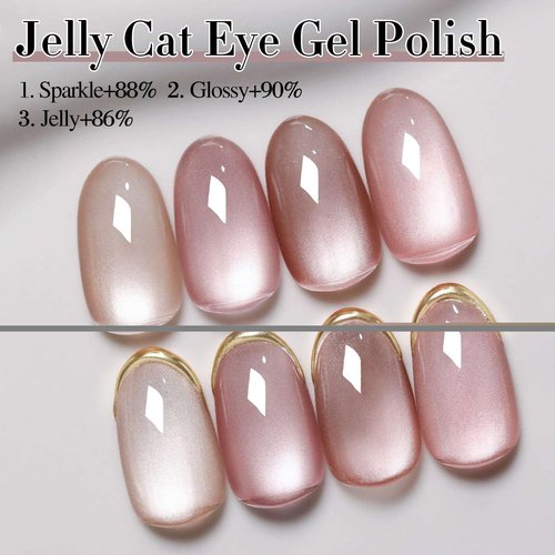 Double Rhythm Jelly Glass Cat Eye Gel Polish with Magnet 15ML Holographic Glitter Shimmer Translucent Sheer Color Magnetic Nail Polish Salon DIY at Home (Jelly Glass Nude-MC1101)