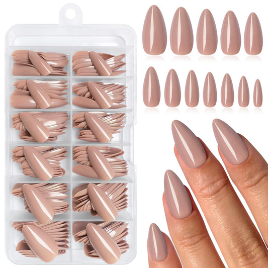 Lifextol 240PC Brown Almond Press on Nails Medium Fake Nails Press ons, False Acrylic Nails Press on Nails Almond Glue on Nails Artificial Nail Tips Fingernails Stick on Nails with Glue&Adhesive Tab