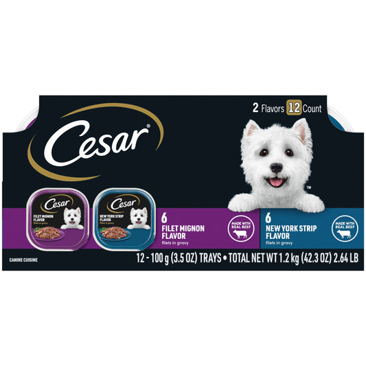 (12 Pack) Cesar Canine Cuisine Wet Dog Food Filet Mignon & New York Strip 3.5 oz