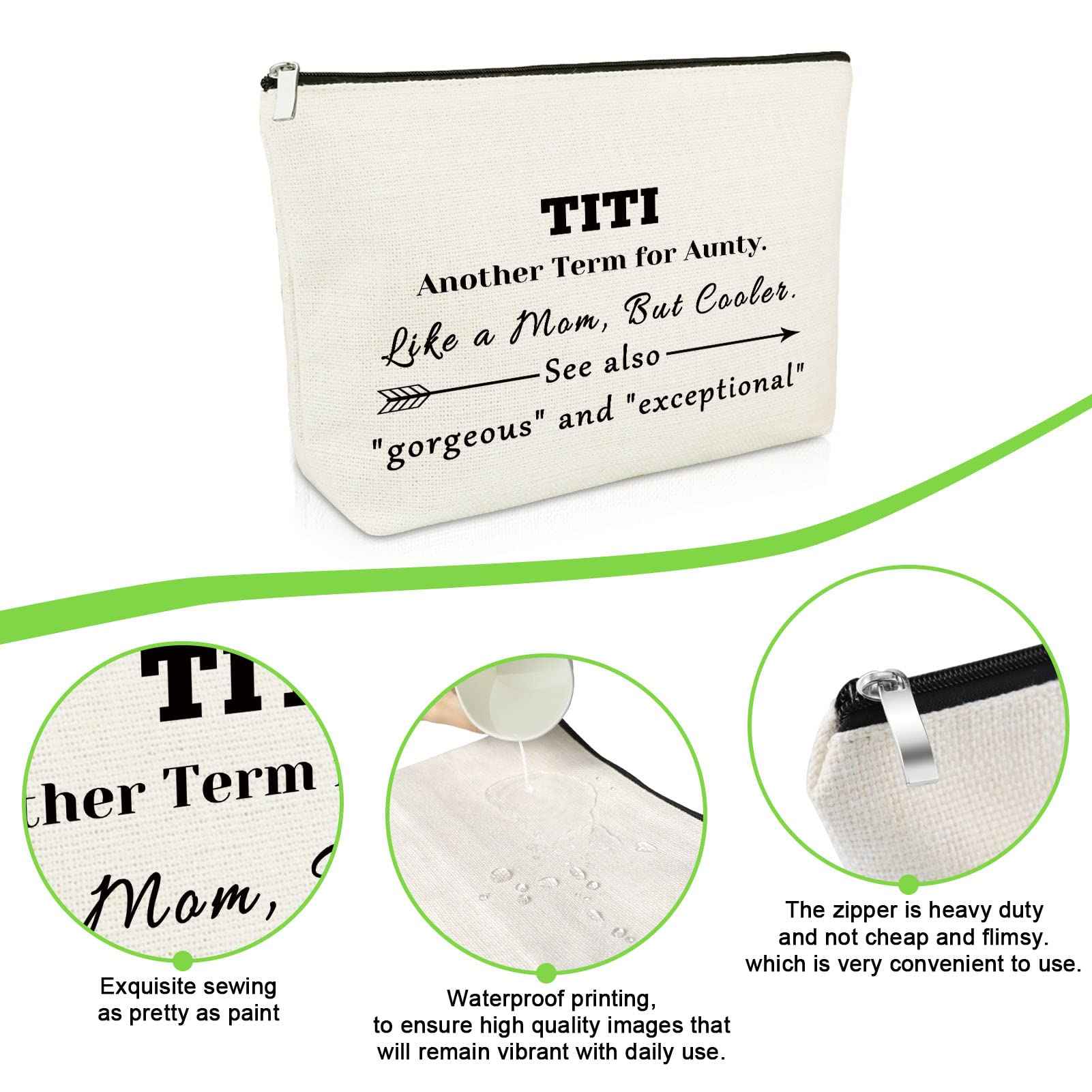 Gevody Aunt Gifts from Niece Nephew Makeup Bag Auntie Gift Appreciation Gifts for Women TiTi Tia Birthday Gifts Cosmetic Bag TiTi Gifts Thank You Gifts Mothers Day Gifts for Her Travel Pouch