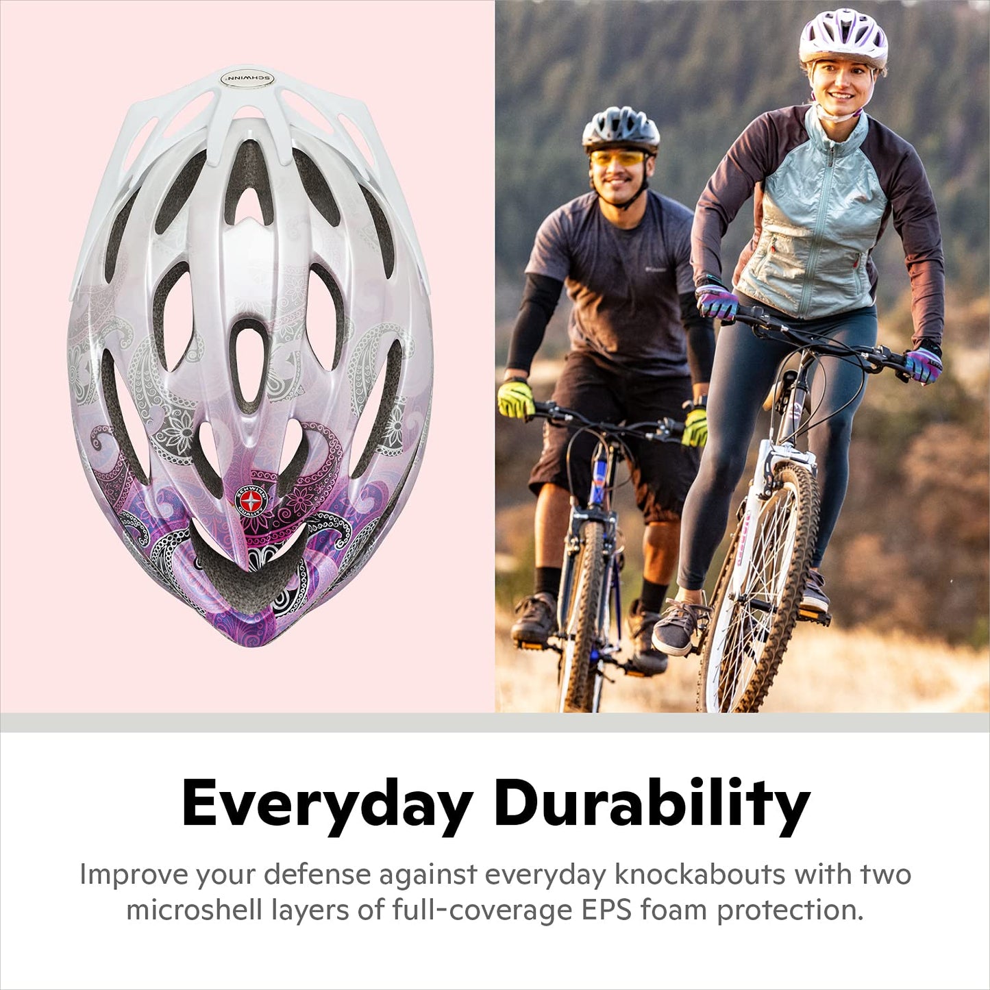 Schwinn Thrasher Bike Helmet for Adult Men Women Age 14+ with Suggested Fit 58-62cm, Lightweight with Adjustable Side and Chin Strap, No Light, Pink/Purple