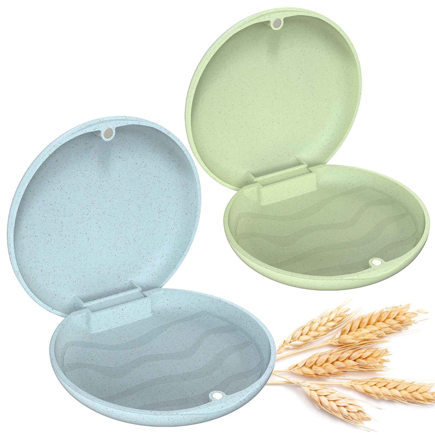 Ralegy 2 Pack Retainer Case, Slim Aligner Case, Natural wheat straw material, Night Guard and Mouth Guard, Retainer Mouth Guards Travel Case (Green+Blue)