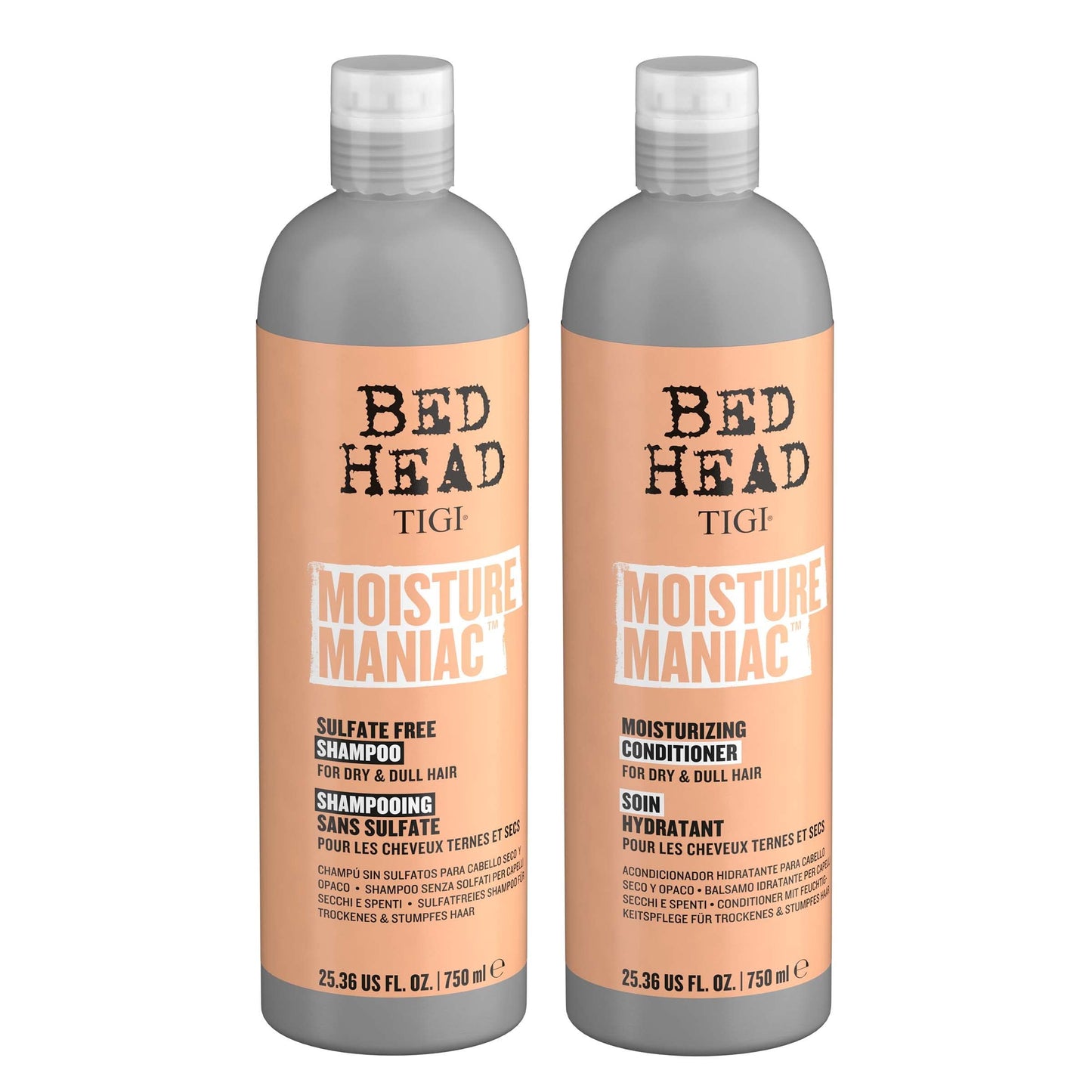 Bed Head by TIGI Shampoo and Conditioner For Dry Hair Moisture Maniac Sulfate-Free Shampoo & Moisturizing Conditioner with Argan Oil 25.36 fl oz 2 count, Orange