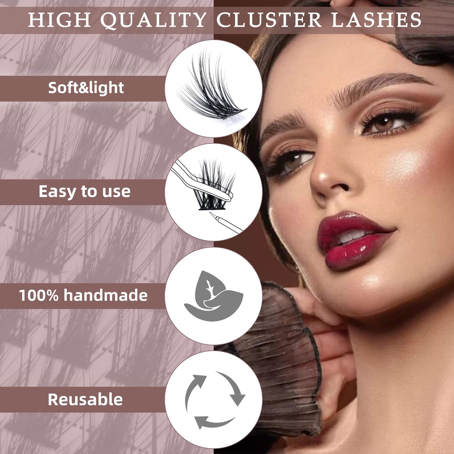 QUEWEL Cluster Lashes 72 Pcs Wide Stem Individual Lashes C/D Curl 8-16mm Length DIY Eyelash Extension False Eyelashes Soft for Personal Makeup Use at Home (Fluffy02-C-16)