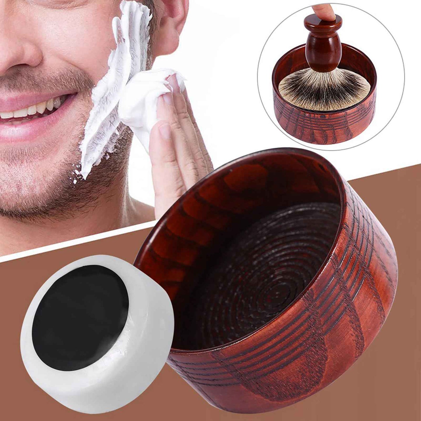 Saluaqui Wood Shaving Soap Bowl Cup Mug Tool, Man Shaver Cleansing Foam Round Lightweight Firm Environmental, Delicate Appearance, Good Mood When Shaving