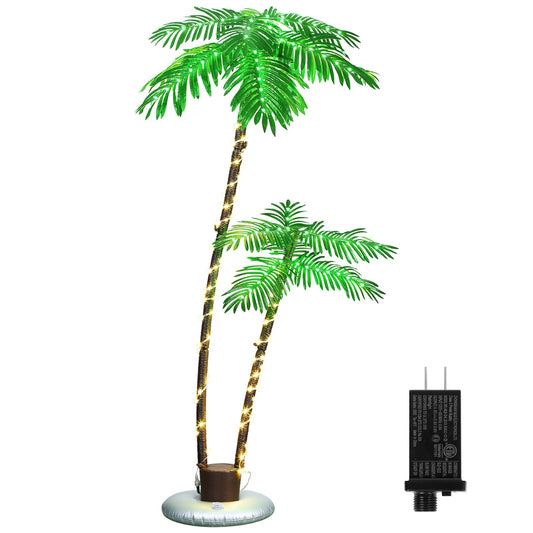 LING RUI Lighted Palm Trees for Outside Patio,6Ft 2 Trunks Fake Palm Tree with 8 Mode for Tiki Bar Christmas Decor,Artificial Palm Trees for Outdoors Pool Christmas Tree Outdoor Patio Decor Helloween