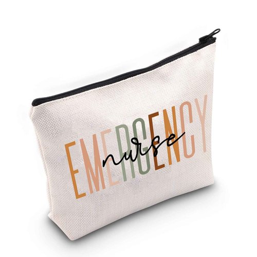 BLUPARK Emergency Nurse Makeup Bag ED ER Nurse Gift Emergency Room Gift New Nurse Gift Nursing Graduate Gifts Future Nurse gift, Off White(Emergency Nurse)