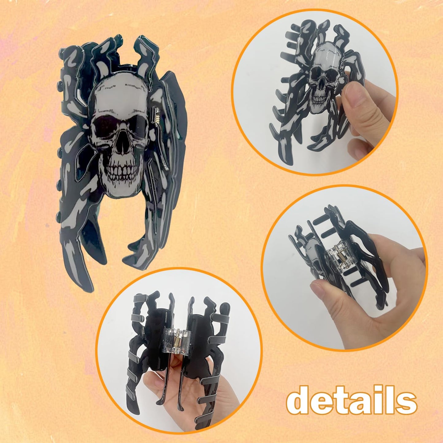 Halloween Hair Claw Clip，Mask Ghost Face Hairpin Funny Ponytail Clip Scream Grimaces Scary Styling Hair Accessories for Women (Skull 1)