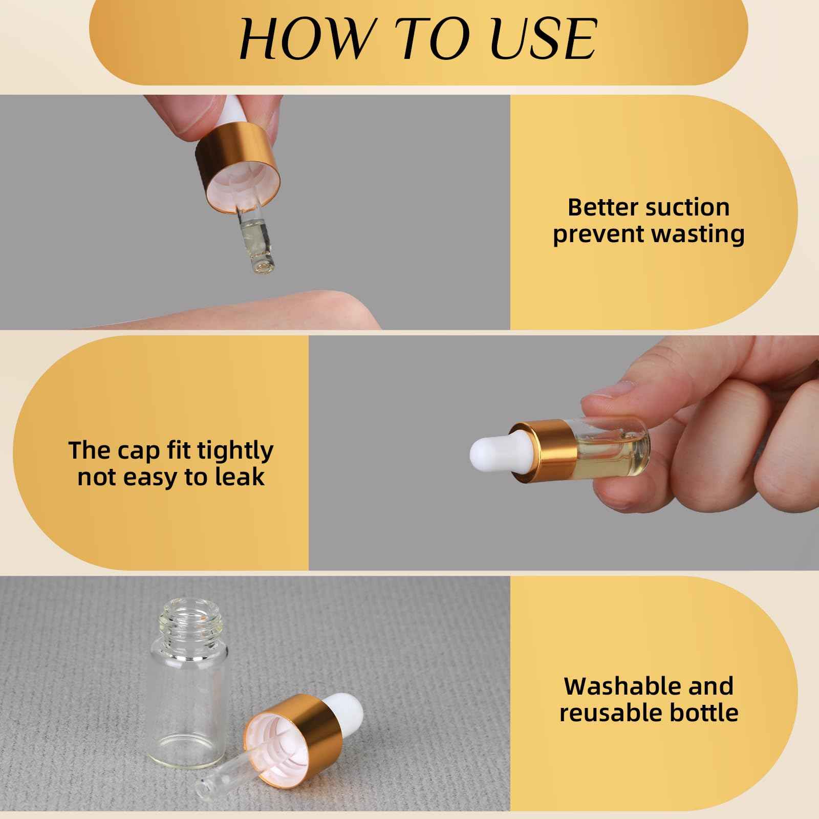 AGZHTYJQ 36pcs 3ml Mini Cuticle Oil Dropper Bottle Serum Travel Container Clear Glass Dropper Bottle For Perfume Cosmetics Liquid Aromatherapy Lab Sample Bottles With 2 Droppers