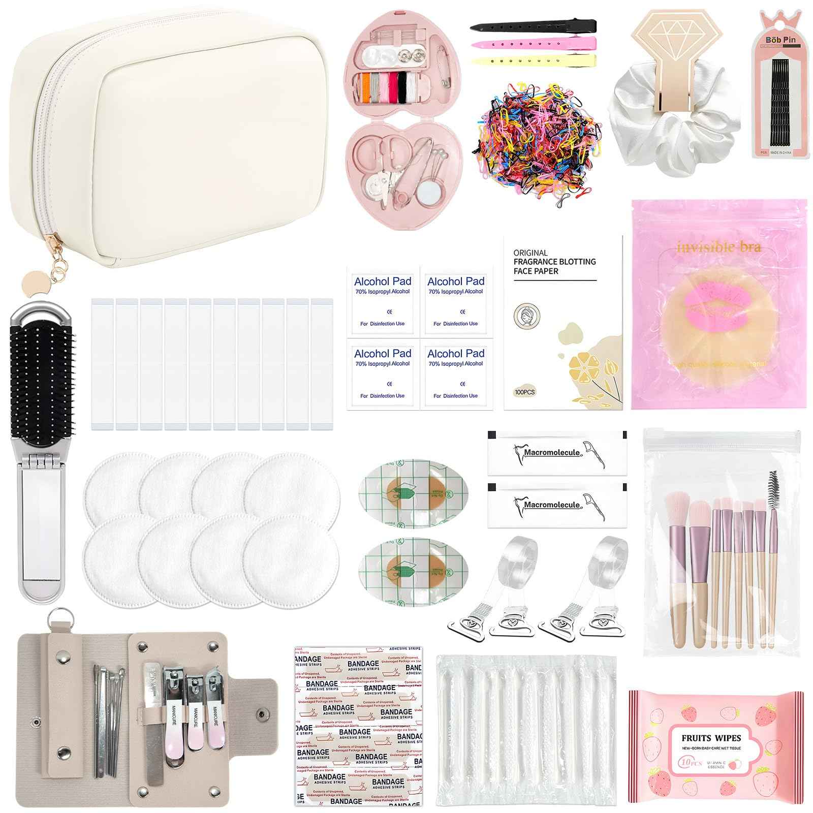 Women's Wedding Emergency Kit for Bride Wedding Survival Set with Makeup Bag, 42 Pc Wedding Daily Travel Essential Items