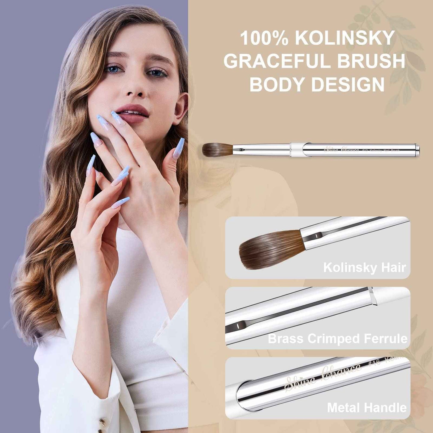 Shine Chance 2Pcs Acrylic Nail Art Brush Size 12, 100% Pure Kolinsky Hair Oval Nail Brush for Acrylic Application, Professional Nail Extension Manicure Tool Striping Nail Drawing Pen for Home Salon