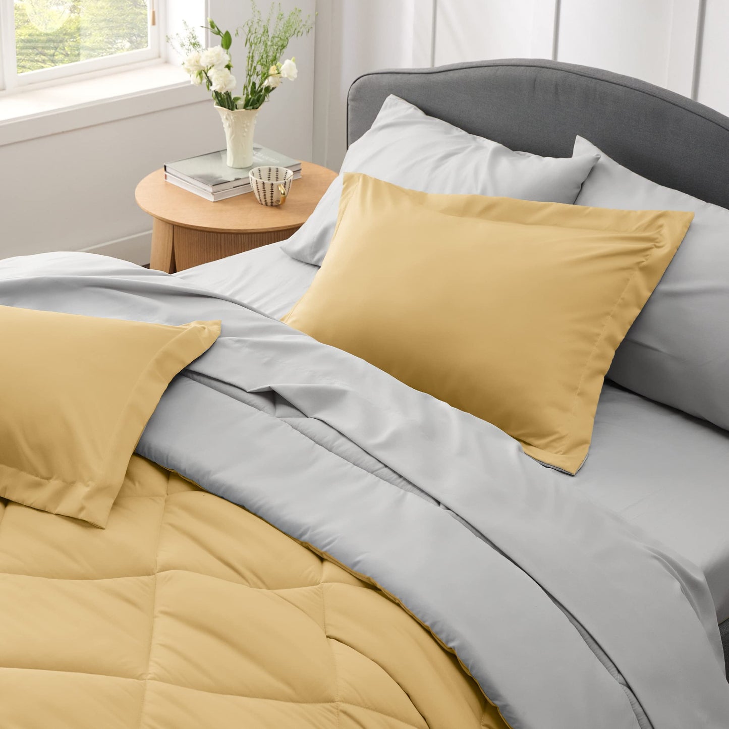 Bedsure Yellow Twin Comforter Set - 5 Pieces Reversible Twin Bed in a Bag, Extra Long Twin Bed Set with Comforters, Sheets, Pillowcase & Sham, Twin Bedding Sets for College