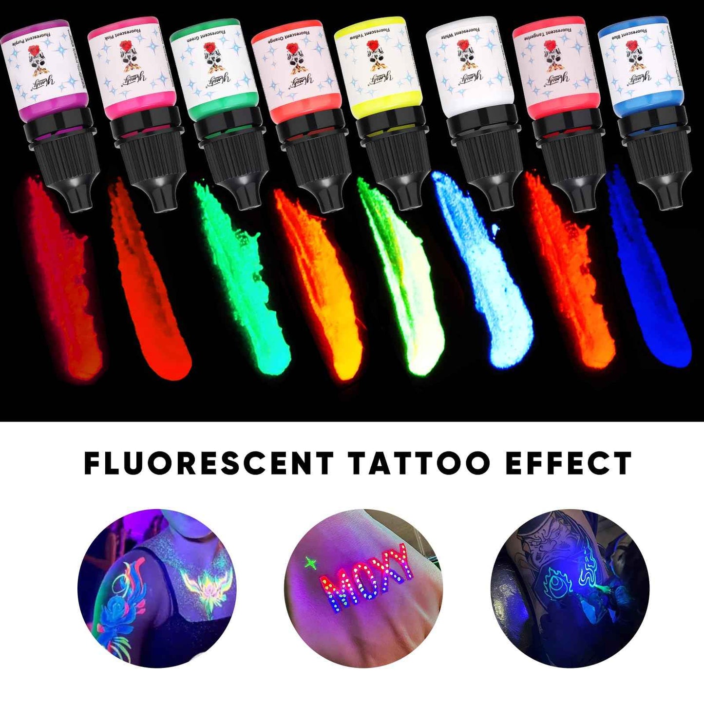 Tattoo Ink Set - Tattoo Inks Pigment Kit, 8 Color 1/6oz 5ml/Bottle Professional Tattoo Fluorescent Ink & Tattoo Equipment for Halloween Supplies (1/6 oz(5ml), 8Color)
