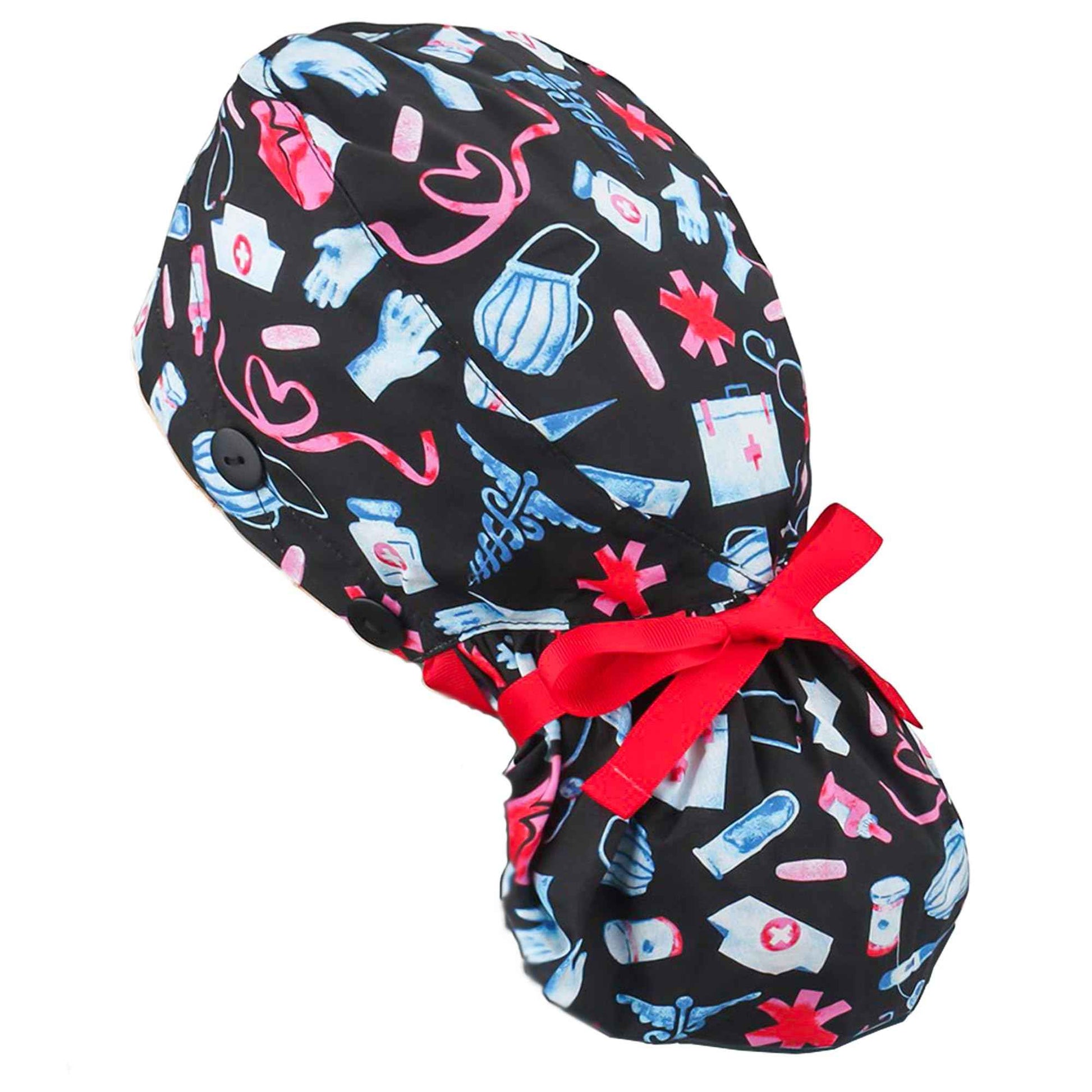 Purefitinsoles Scrub Caps for Women Surgical Nurse Hat with Button Bouffant Ponytail Holder Hair Nets Single or Satin-Lined