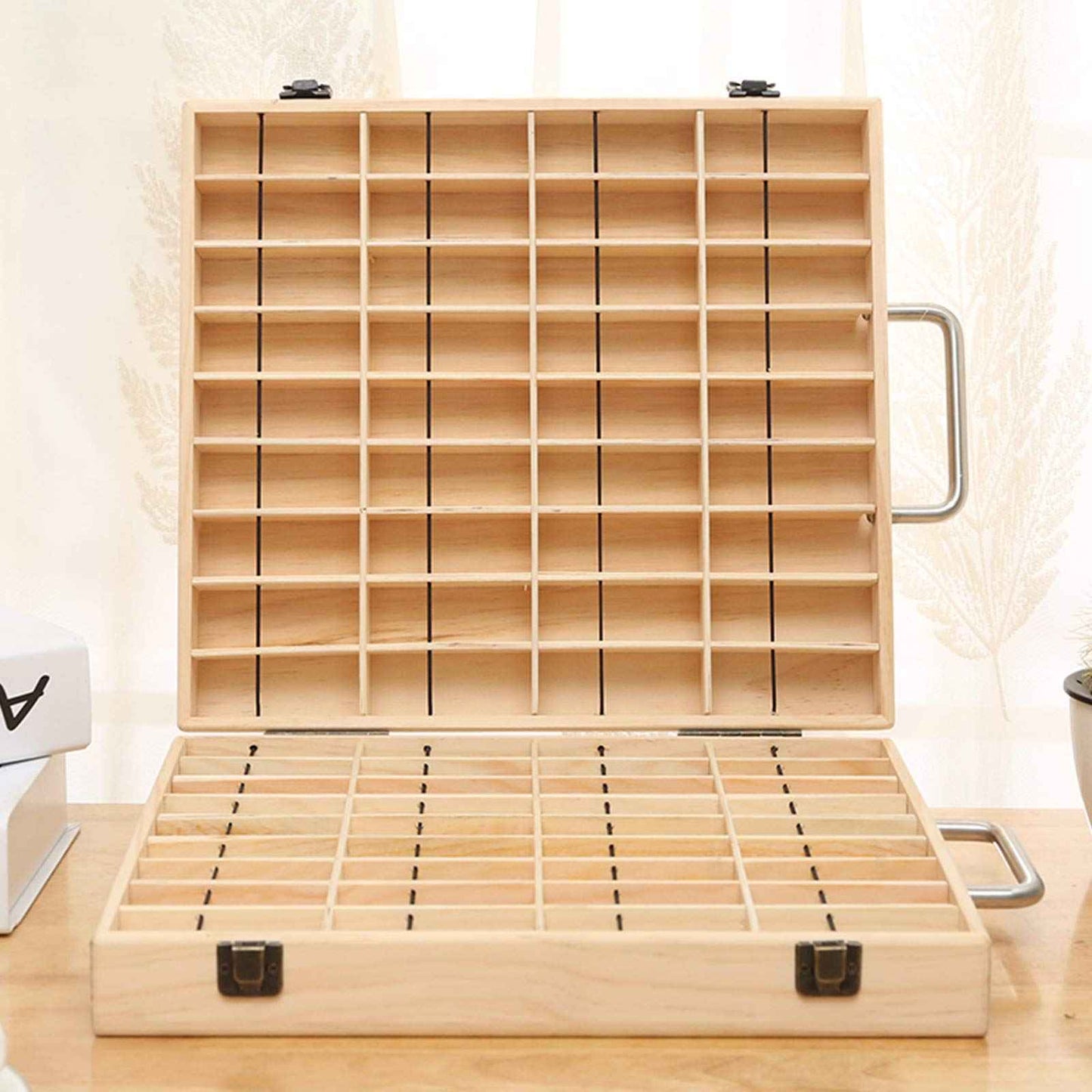 VolksRose Essential Oil Storage Wooden Box, 72 Slots for 5-15ml Essential Oil Roller Bottles, Carrying Case Display Large Organizer Gift Box Container for Travel, Presentation, Nail Polish, Makeup