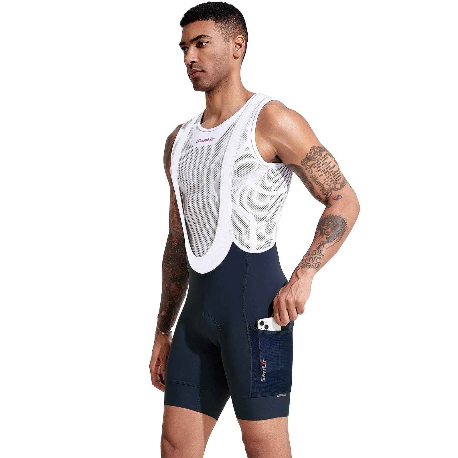 Santic Men's Cycling Bibs Shorts Cycle Wear Tights 4D Padded Road Bike Bicycle Shorts with Pocket Blue