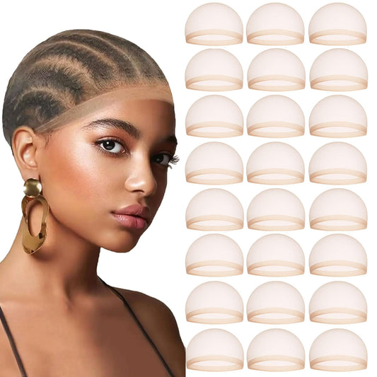 HD Wig Cap 24Pcs Invisible Stocking Wig Cap for Lace Front Wig High-elastic Stretchy Breathable Nylon Wig Caps Ultra-thin Sheer Wig Cap Natural Transparent HD Wig Caps