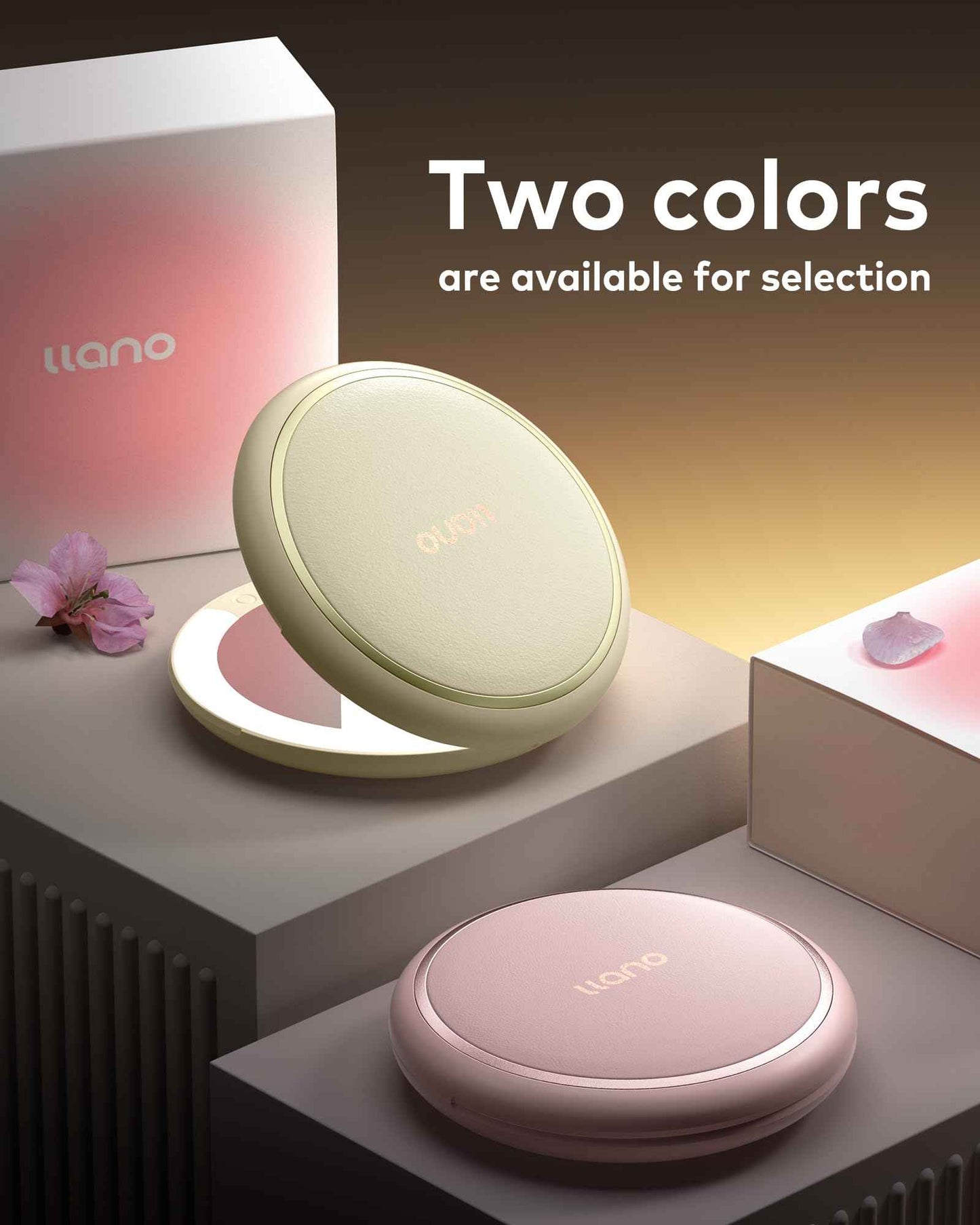 llano Compact Mirror, Lighted Travel Makeup Mirror with 1X/2X Magnifying Double Sided Dimmable Portable Pocket Mirror for Handbag and Pocket,Foldable Compact Mirror 3.6"L x 0.8"W, USB Charging(Yellow)