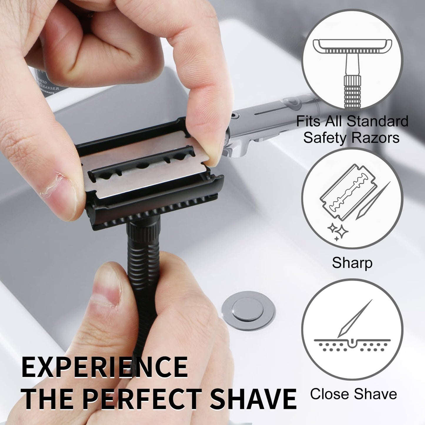 30 Count Safety Razor Blades (USA Stainless Steel, Platinum Coated), with 1 Razor Blade Bank, Metal Sliding Cover Safety Razor Blade Disposal Case, Compact Blade Disposal Container for Travel