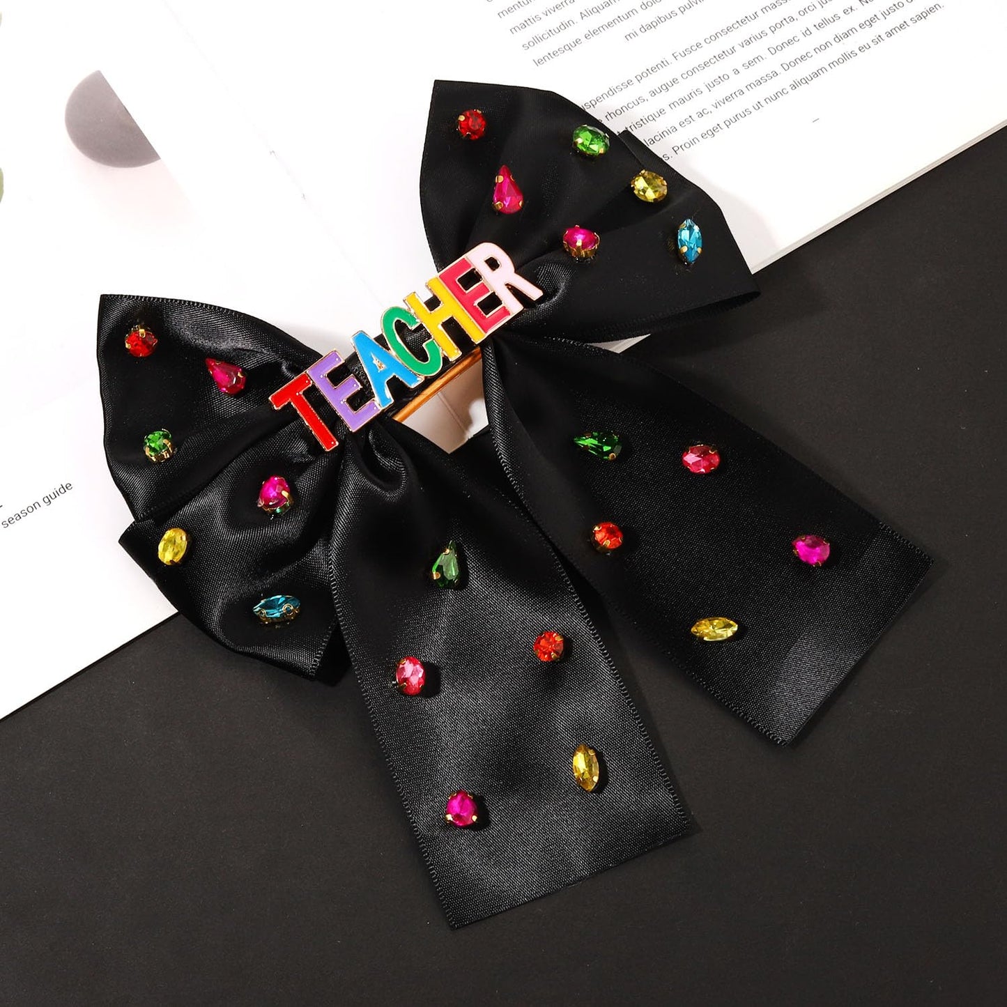 Teacher Hair Bows for Women Teacher Accessories Hair Bow Clips Jeweled Large Book Pencil Fri-Yay Hair Bows Teacher Appeaciation Gifts Outfits (Pattern G1)