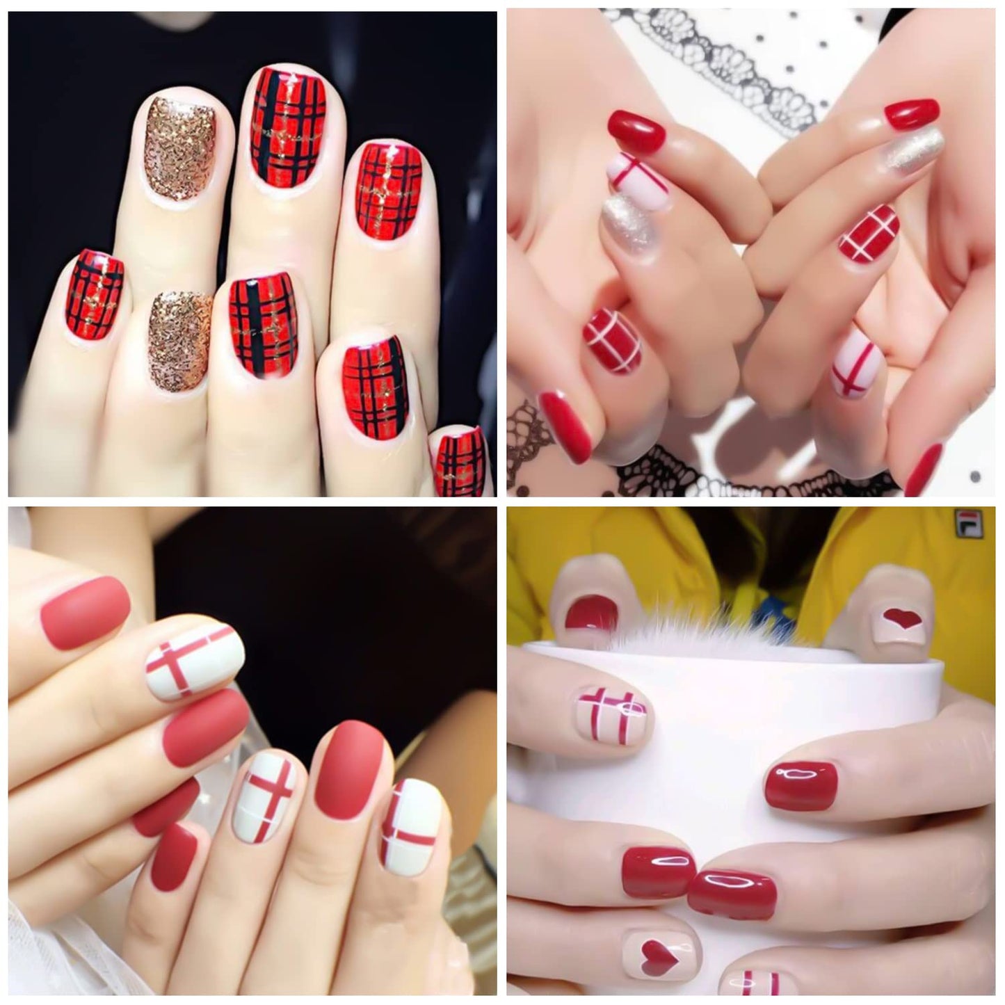 SILPECWEE 16 Sheets Red Plaid Nail Polish Strips for Women Nail Stickers Full Nail Wraps Self Adhesive Nail Sticker Polish Gel Nail Strips Stick on Nails with 1pc Nail File