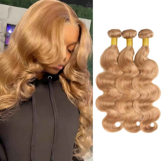 KODRHAR Honey Bundles Brown Human Hair Body Wave 10 12 14 Inch Body Wave Human Hair Weave 3 Bundles Silky Hair Bundles Brazilian 3 Bundles Human Hair Extensions for Women Deals 27 Color Bundles