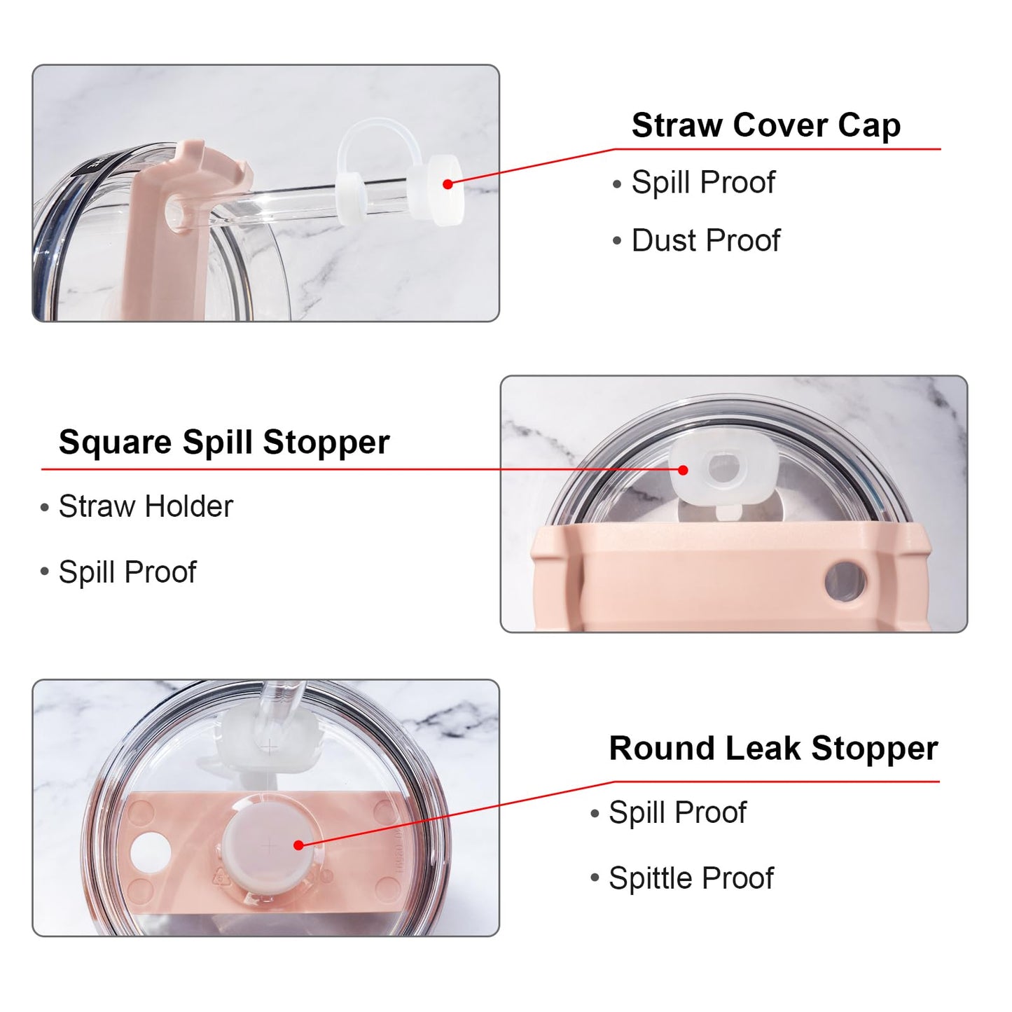 Straw Spill Stopper Cover Accessories for Stanley Cup 40 oz 30 oz Quencher, Tumbler Accessories of 6 Straw Replacement with Cleaning Brush, 4 Leak Sproof Plug, 2 Silicone Cover Cap for Stanley