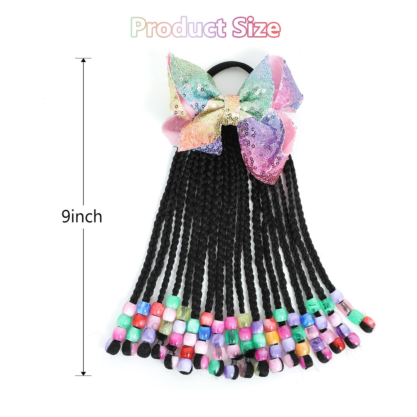 Kids Hair Accessories For Girls Kids Braided Ponytail Extension With Beads Braids Hair Extensions For Kids Pony Beads Synthetic Crochet Braids Hair (Rainbow#, 9 Inch-18 Strands)