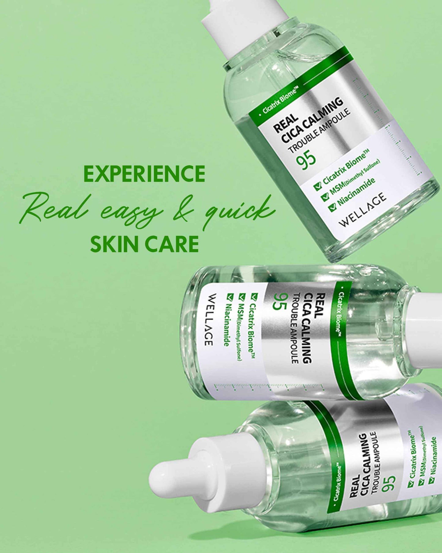 WELLAGE Real Cica Calming Trouble Ampoule - Korean Skincare Soothing Serum, Madecassoside Centella Asiatica Panthenol Niacinamide, Relief Redness, Sebum Control, Improves Blemishes, 1.69 fl.oz.