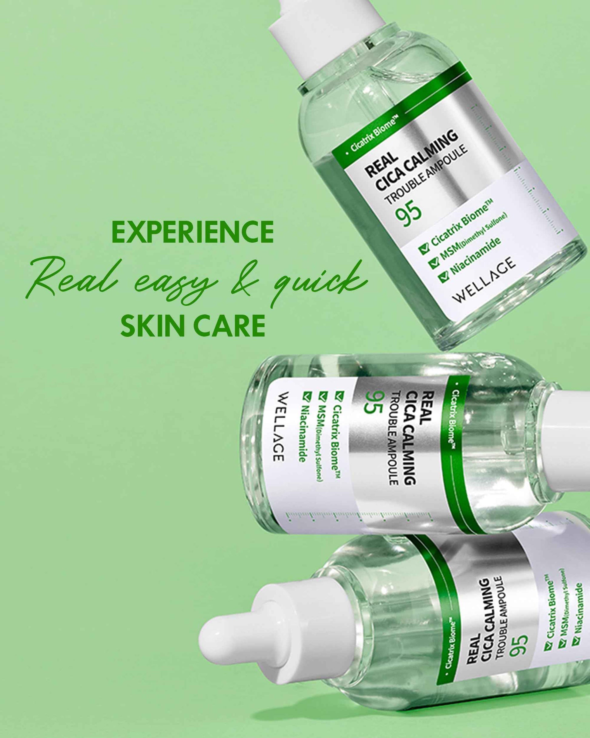 WELLAGE Real Cica Calming Trouble Ampoule - Korean Skincare Soothing Serum, Madecassoside Centella Asiatica Panthenol Niacinamide, Relief Redness, Sebum Control, Improves Blemishes, 1.69 fl.oz.