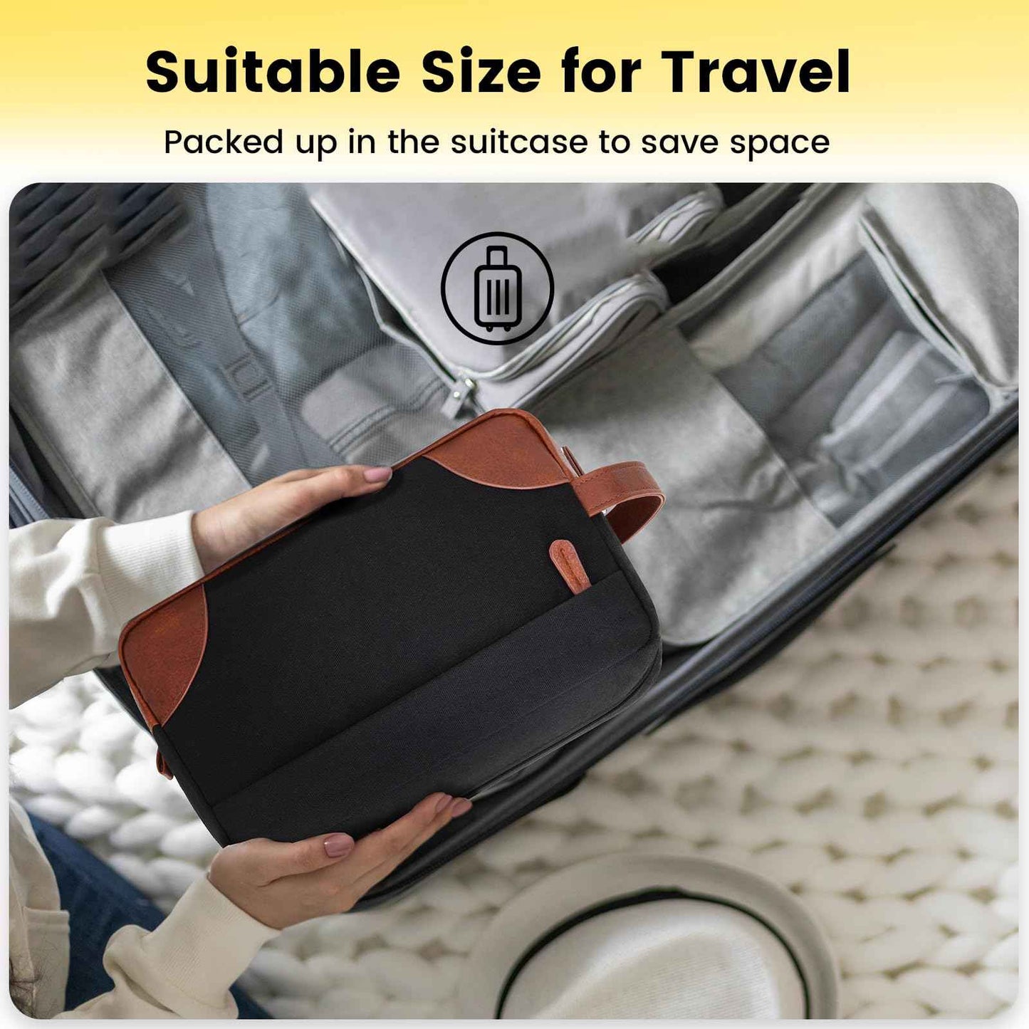 Vorspack Large Travel Toiletry Bag - Hanging Toiletry Bag for Men Water Resistant Canvas Shaving Bag with Large Capacity for Home Travel - Black