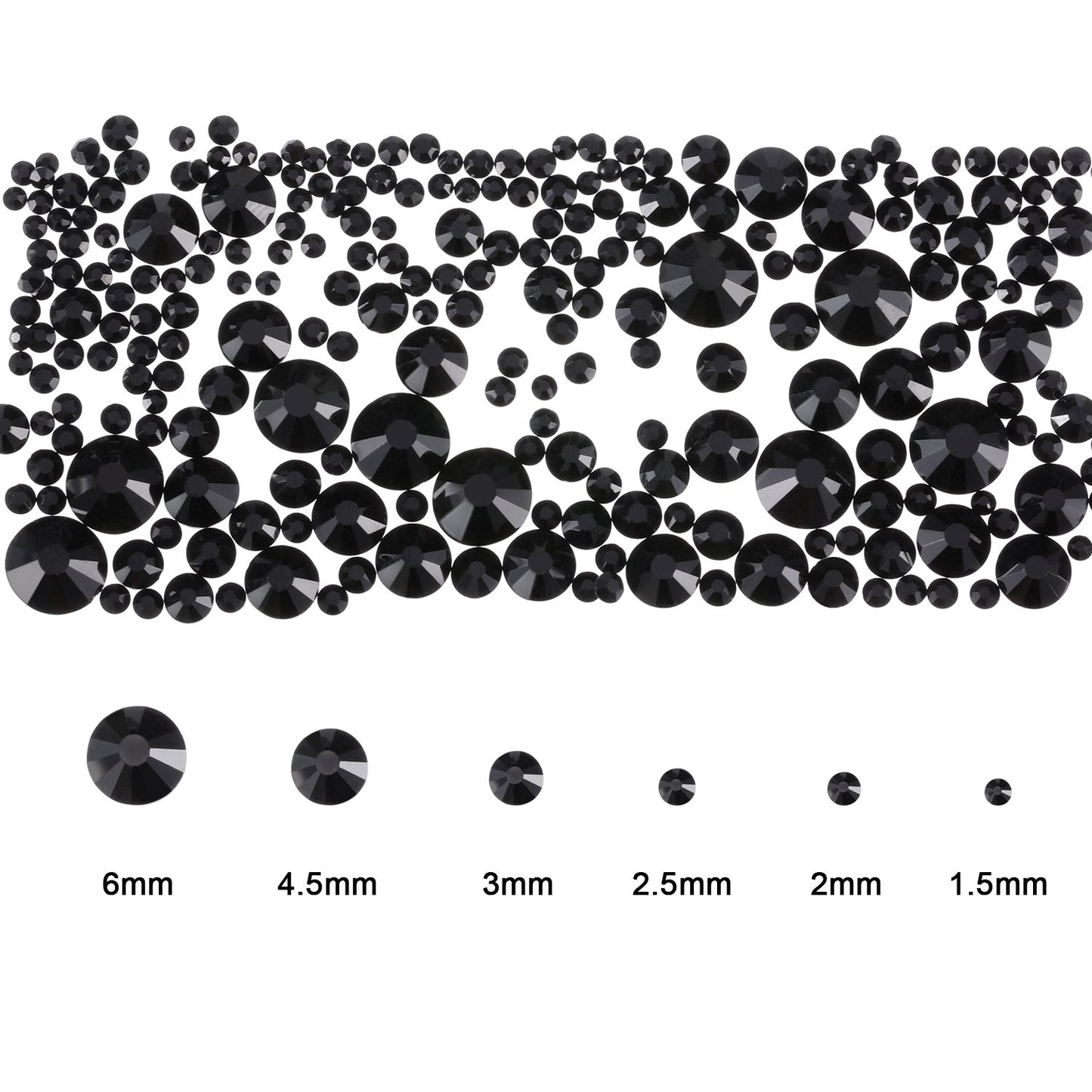 2000 Pieces Flat Back Gems Rhinestones 6 Sizes (1.5-6 Mm) Round Crystal Rhinestones with Pick up Tweezer and Rhinestones Picking Pen for Crafts Nail Clothes Shoes Bags DIY Art (Black)